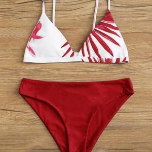 NWT rich vibrant red triangle bikini swim suit